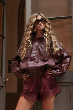 Una Mulberry Satin Shorts