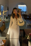 Crochet maxi dress with accents and a flattering silhouette.