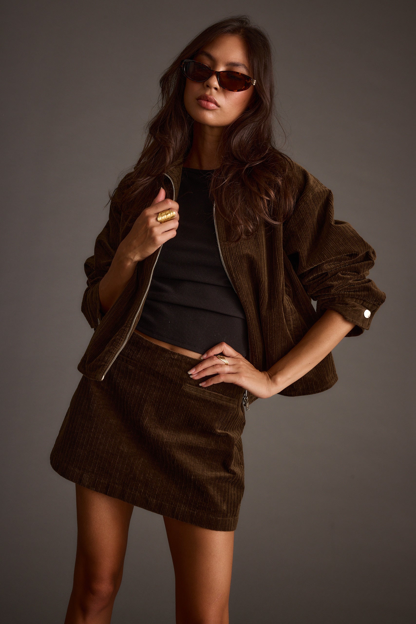 Tavern Mocha Corduroy Mini Skirt