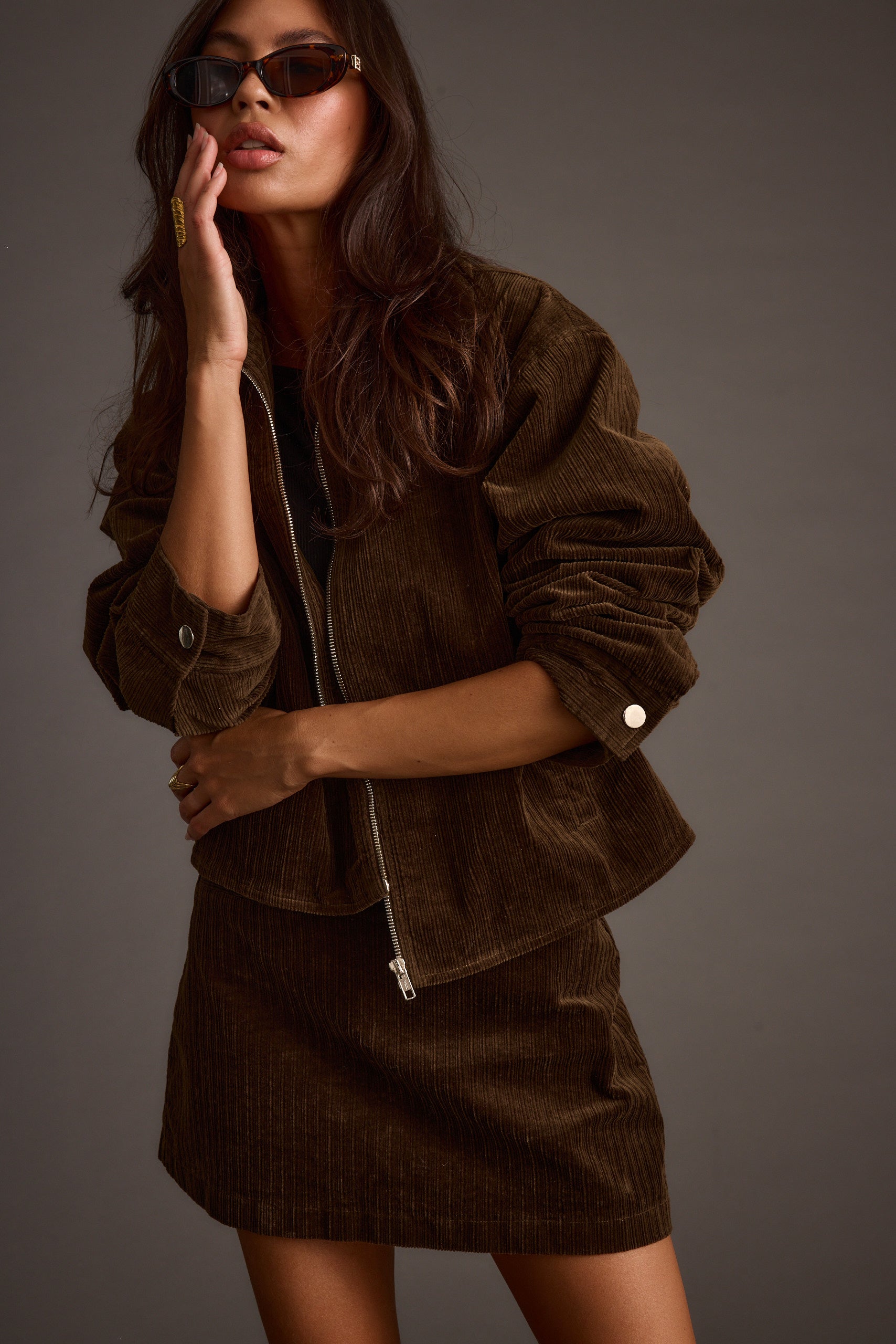 Tavern Mocha Corduroy Mini Skirt