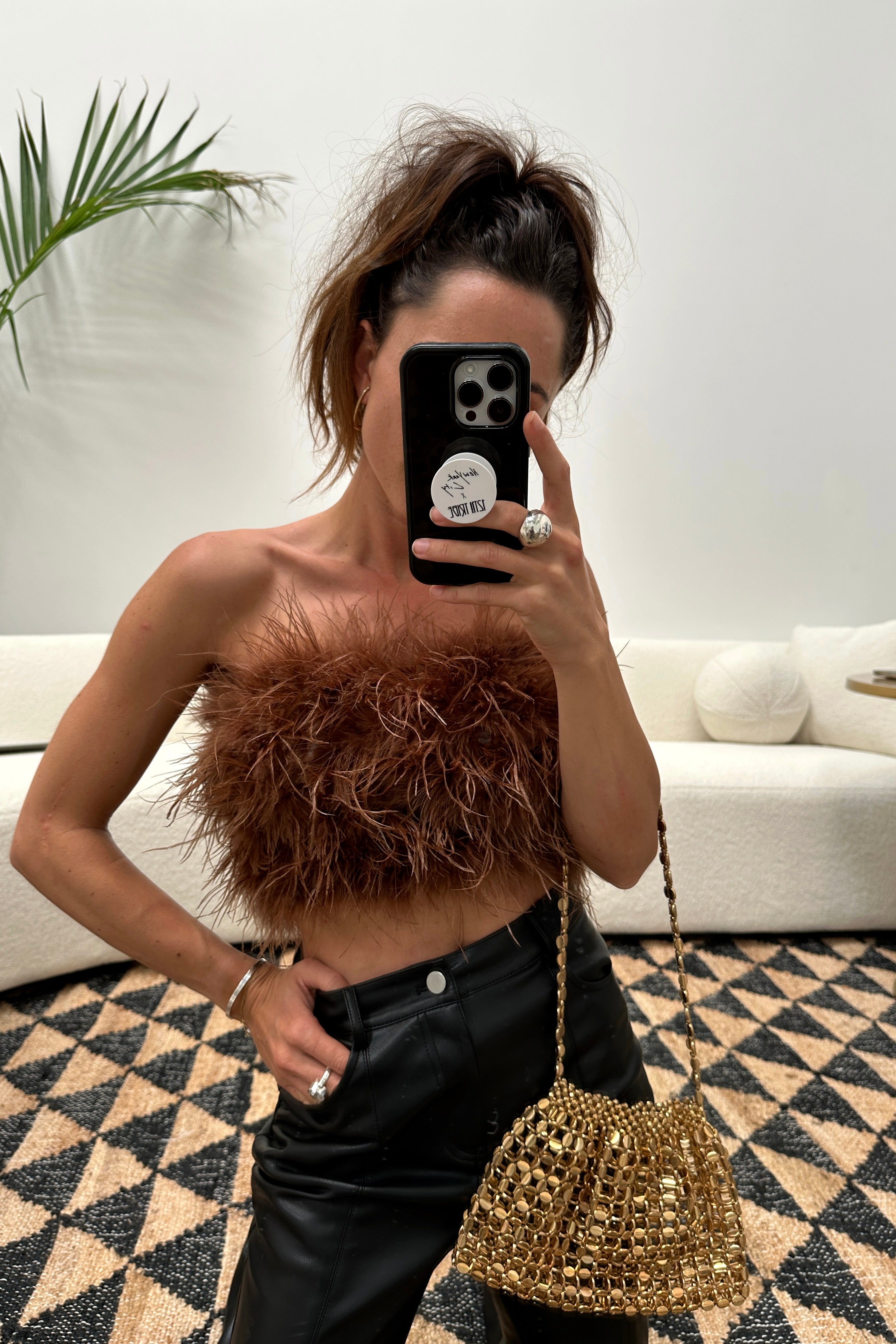 Chanel Brown Faux Feather Top - S Size - Women's Tops - 12th Tribe