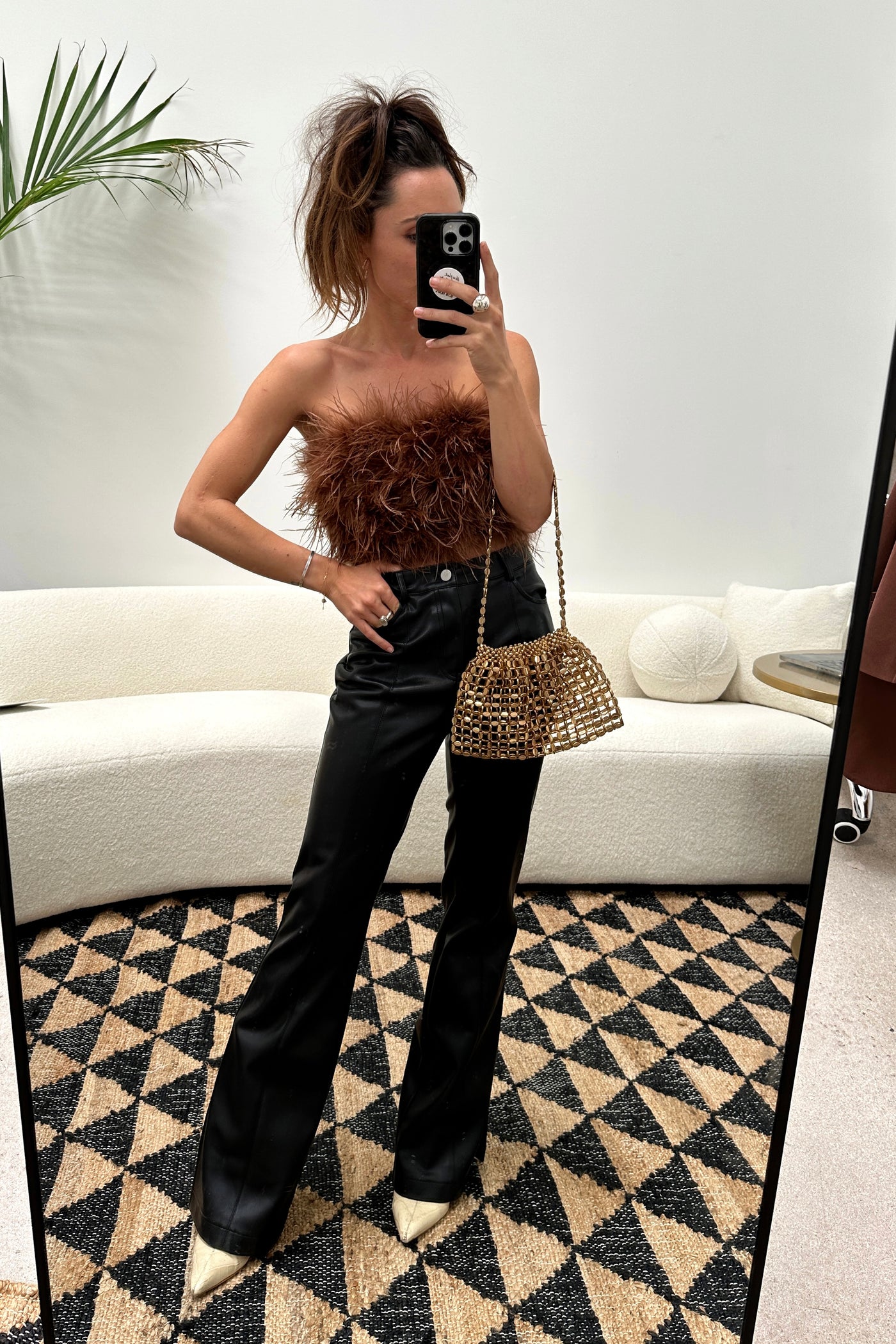 Chanel Brown Faux Feather Top