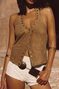 Thatcher Camel Suede Studded Top