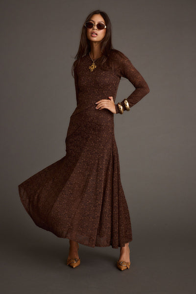 Women's Boho Lace Brown Dress