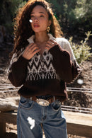 Toddy Espresso and Ivory Zip Up Sweater