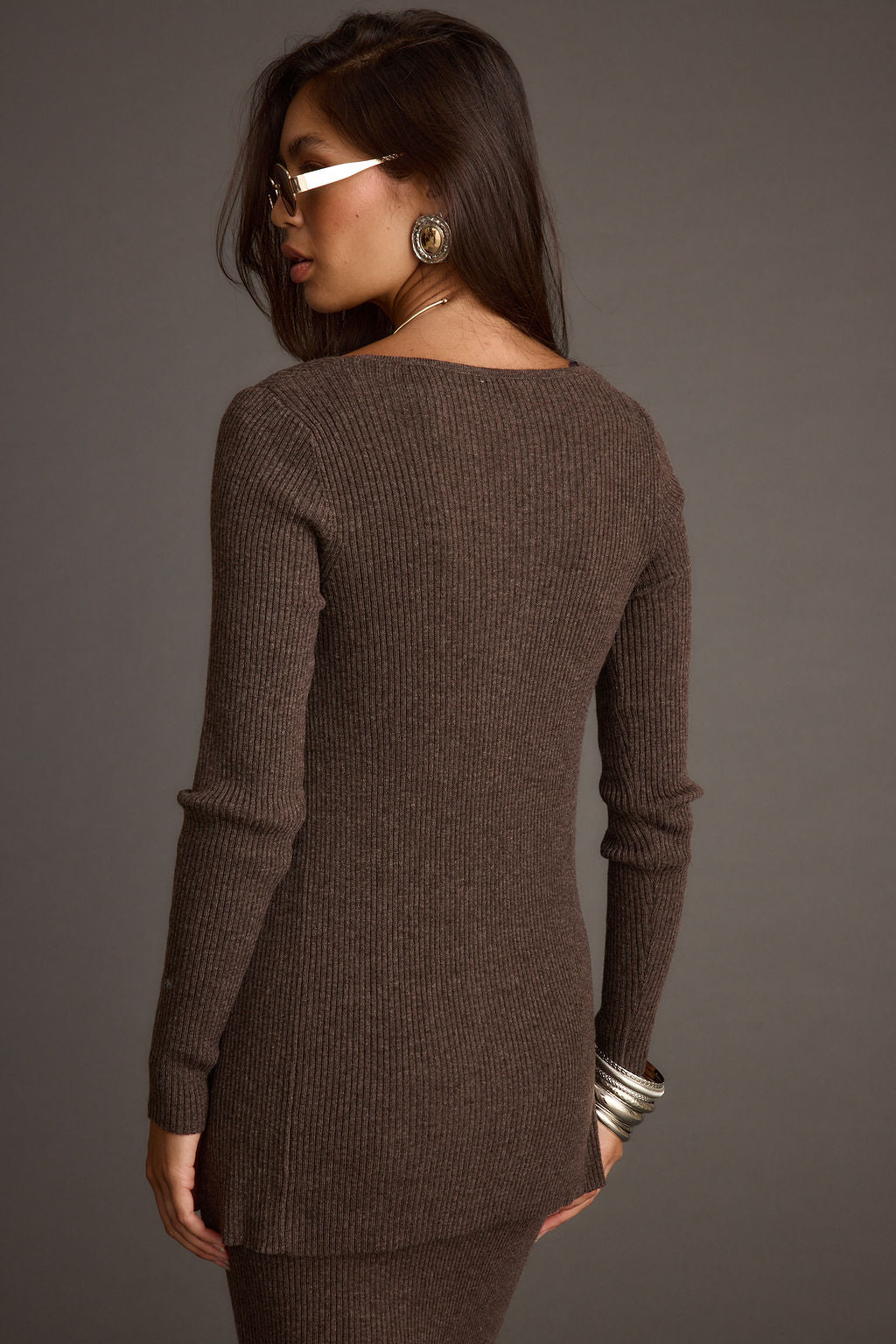 Tusk Mocha Open Front Longline Knit Sweater