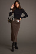 Mocha sweater with refined detailing and a flattering silhouette.