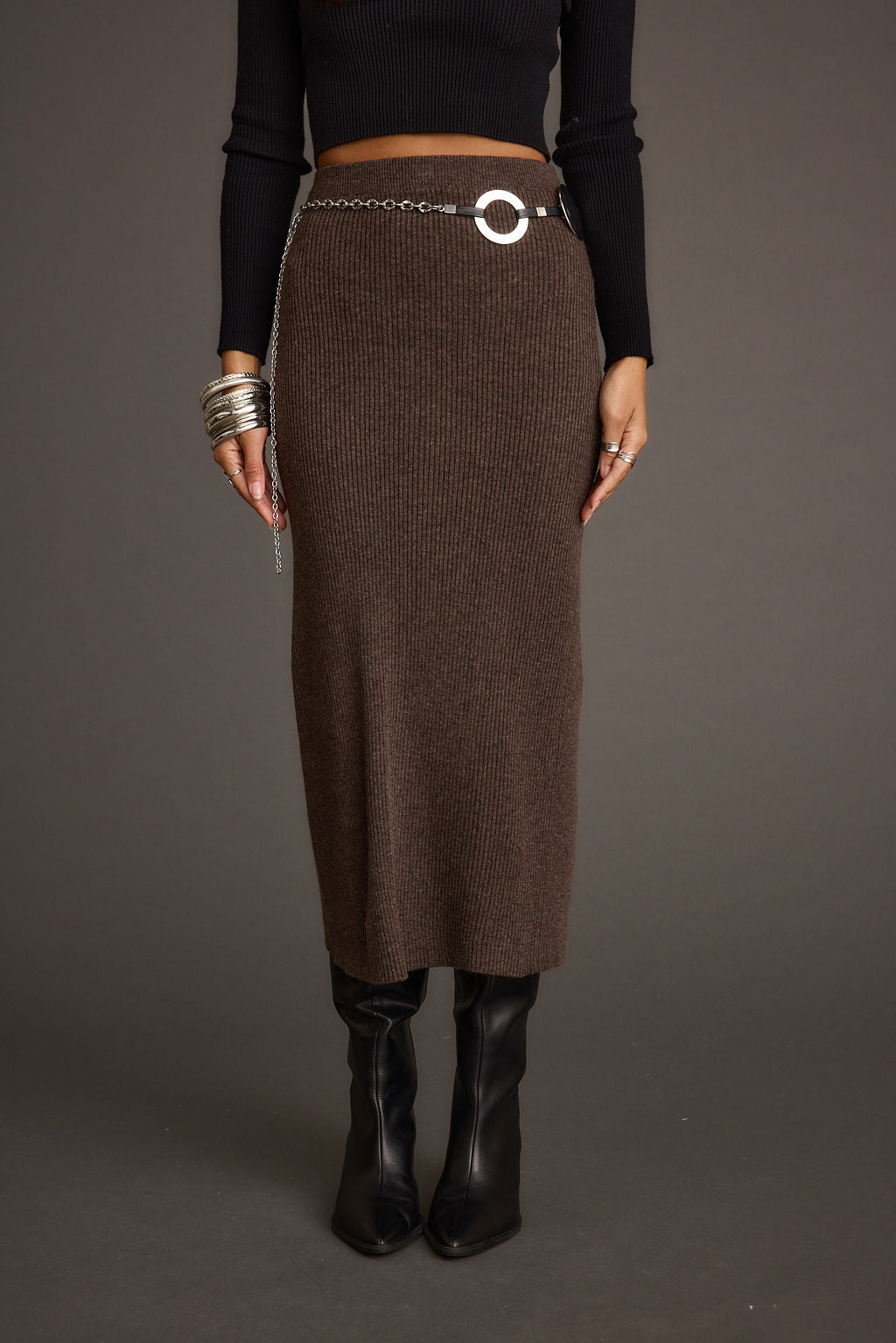 Additional view of the Tusk Mocha Sweater Midi Skirt from a different perspective.