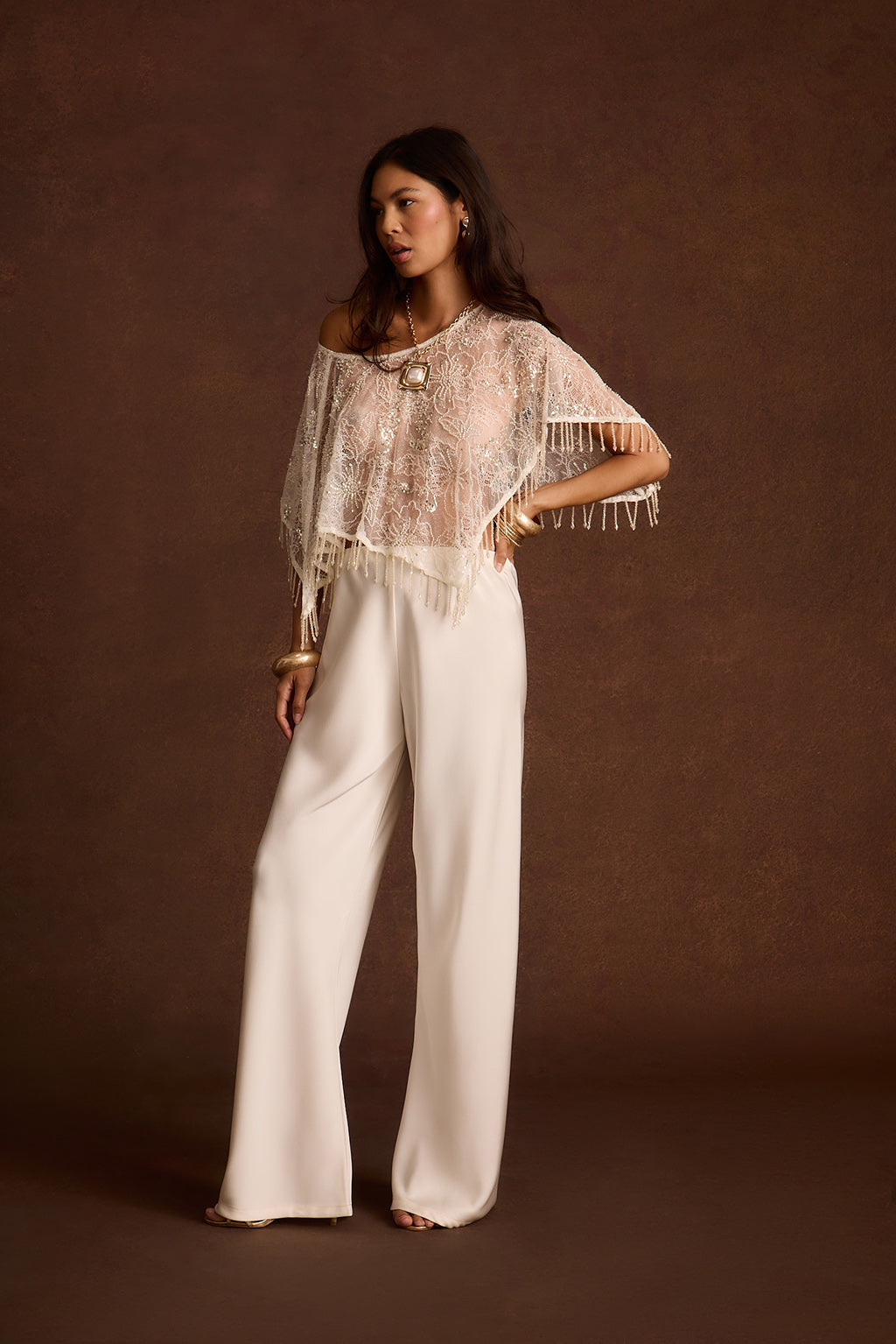 Veuve Ivory Fringe Shawl Top