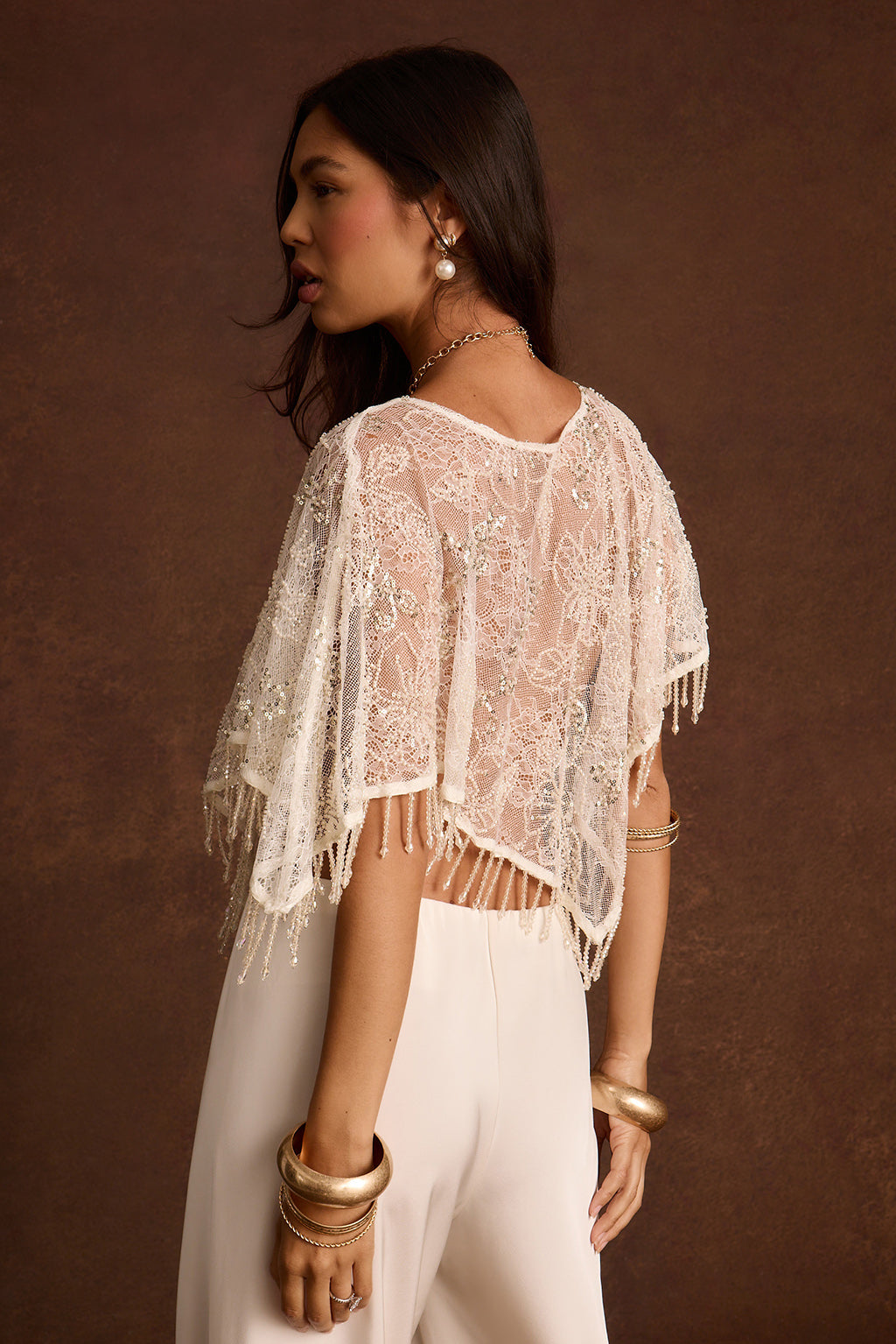 Veuve Ivory Fringe Shawl Top