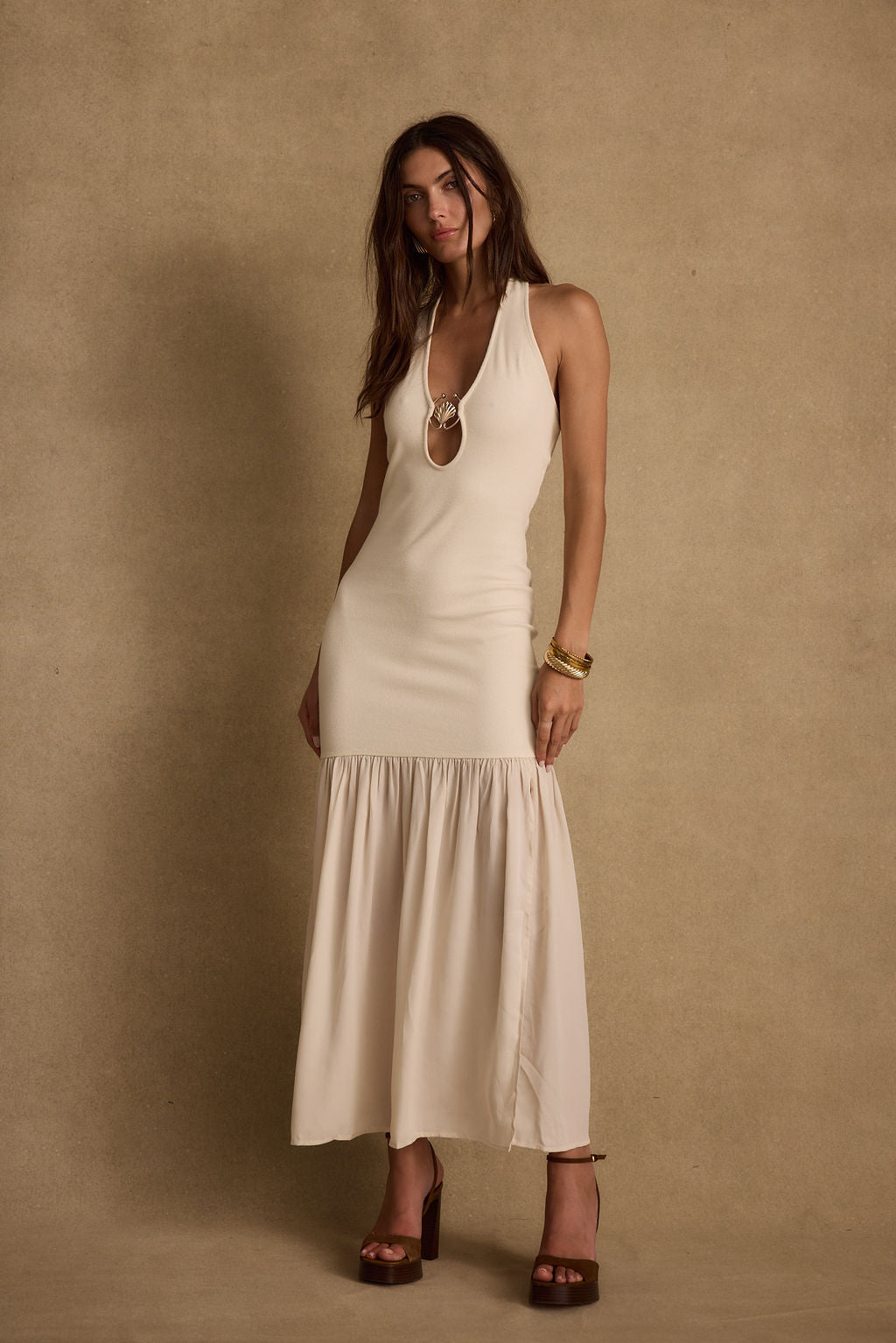 Viviana Cream Halter Maxi Dress