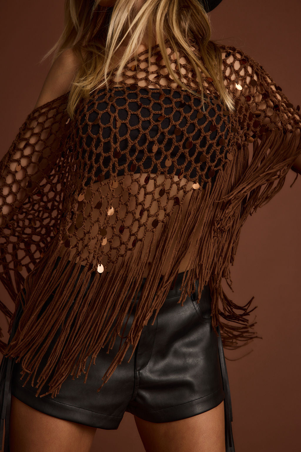 Rianne Mocha Sequin Crochet Shawl