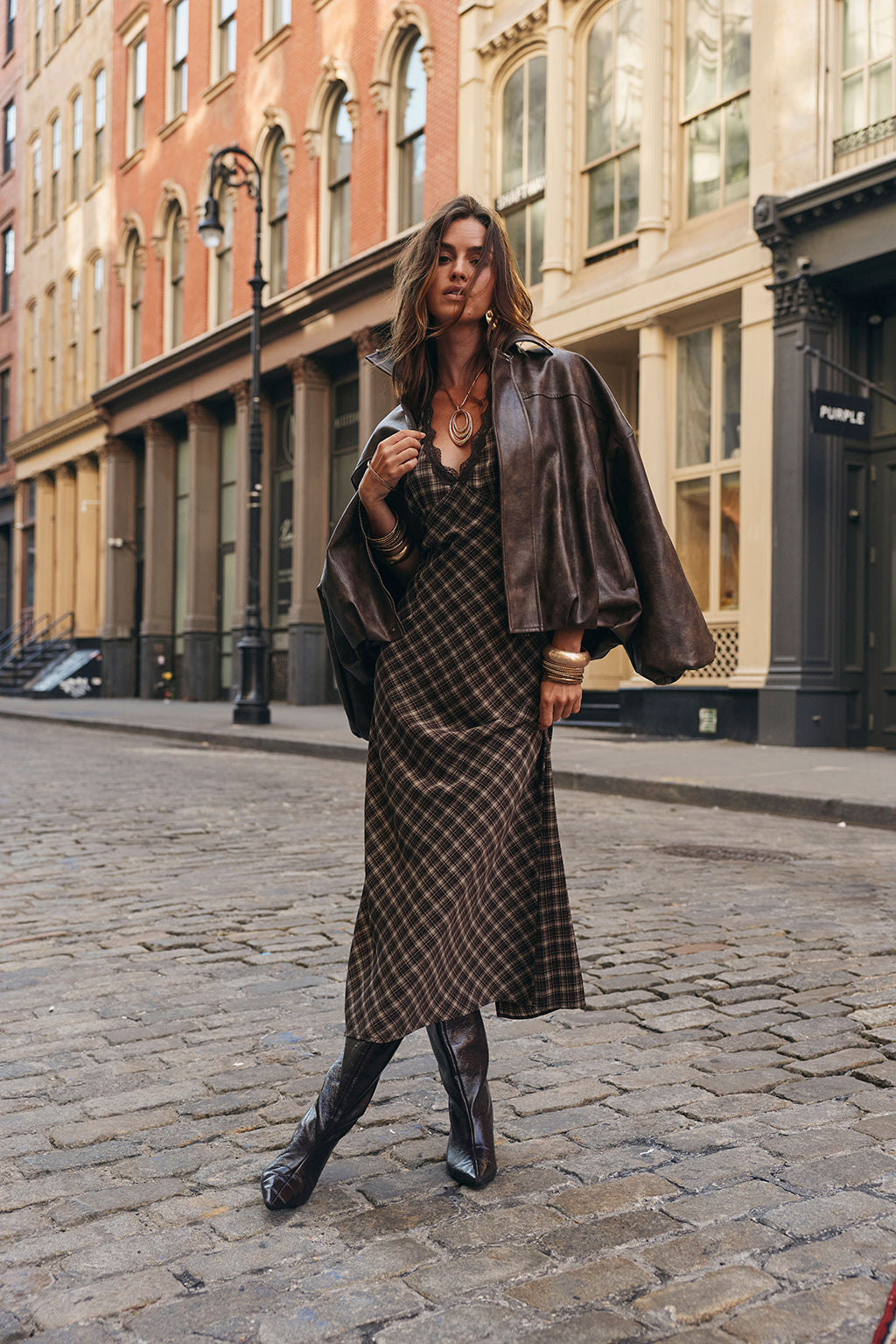 Vanessa Plaid Satin Midi Dress