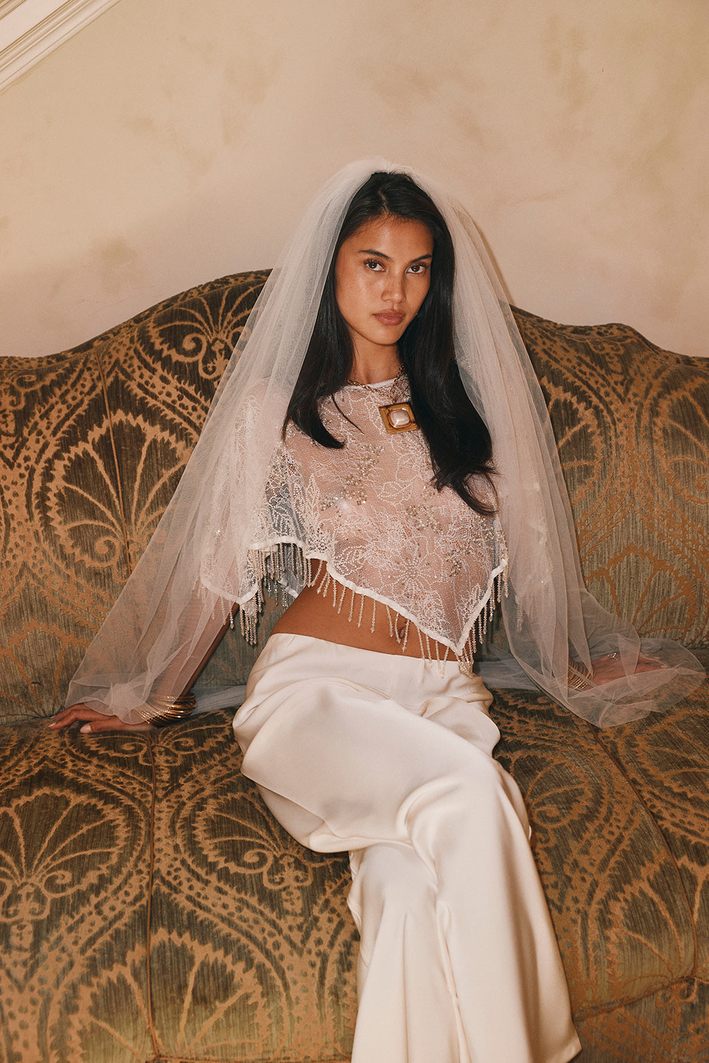 Veuve Ivory Fringe Shawl Top