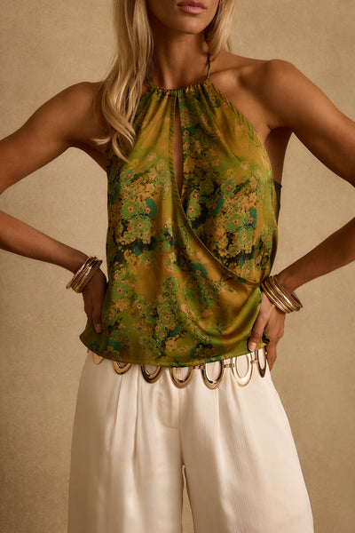 Wild Hibiscus Chartreuse Halter Top – 12th Tribe