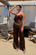 Yasmine Espresso Floral Satin Pants