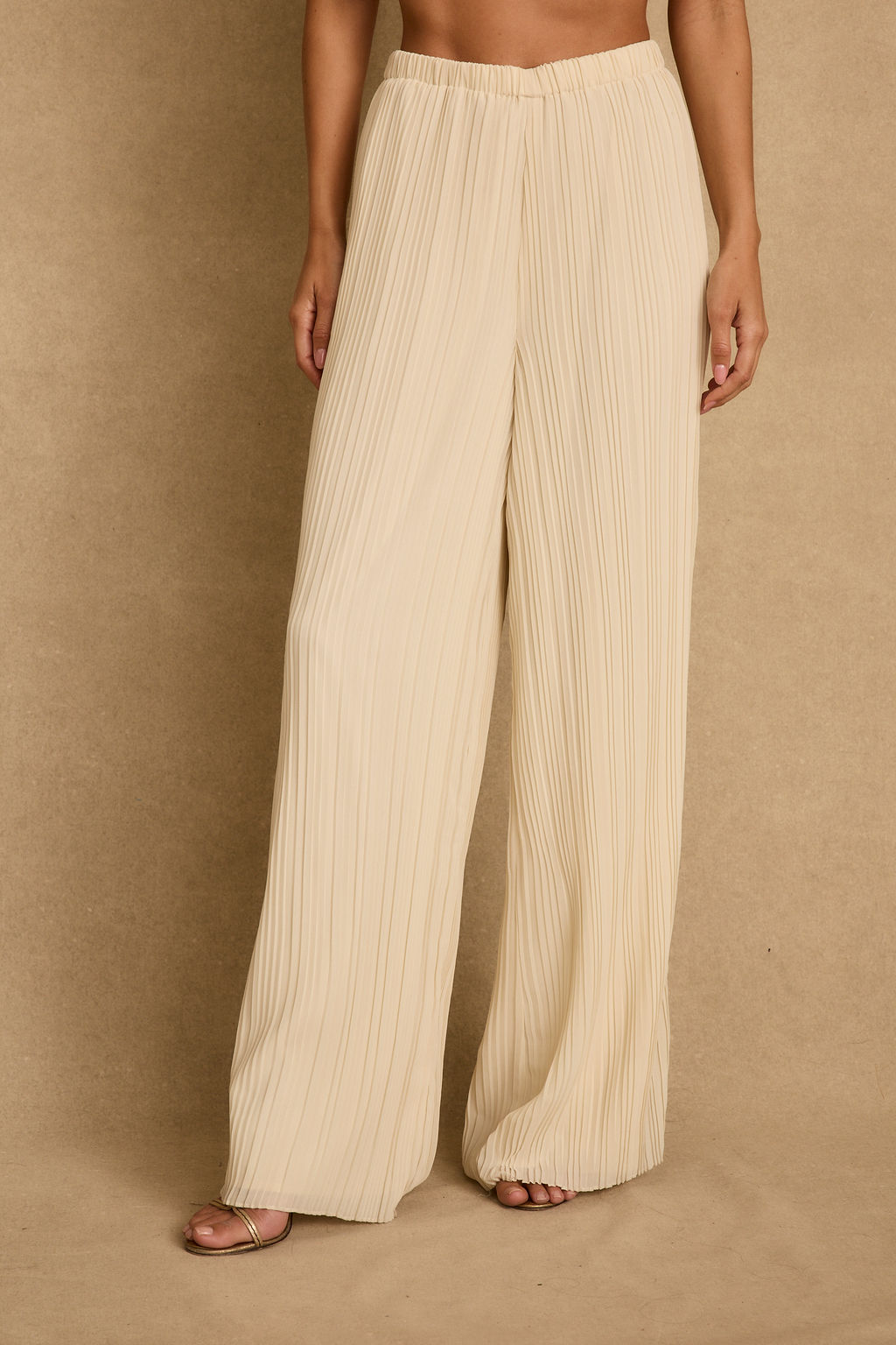 Zaria Cream Plisse Pants | 12th Tribe