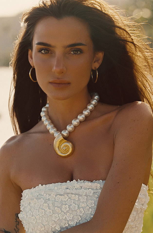 Zabelle Pearl and Gold Statement Necklace