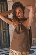 Zuma Olive Satin Scarf Top