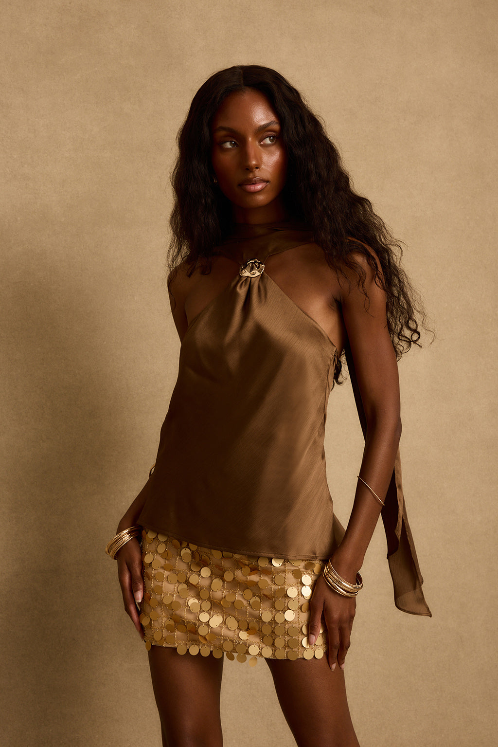 Zuma Olive Satin Scarf Top