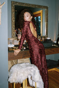 Angela Mulberry Velvet Burnout Long Sleeve Maxi Dress