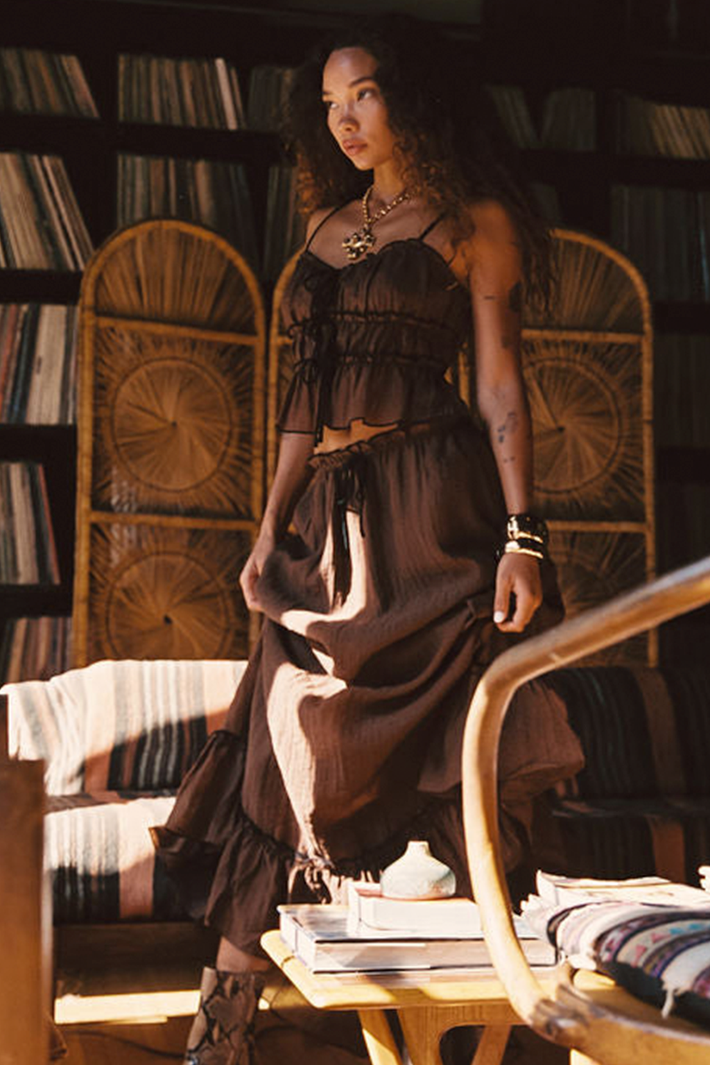 Women's Dahlia Brown Maxi Skirt | 12th Tribe Women's Dahlia Brown Maxi Skirt | 12th Tribe