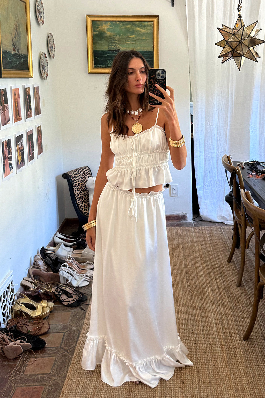 Dahlia White Satin Maxi Skirt