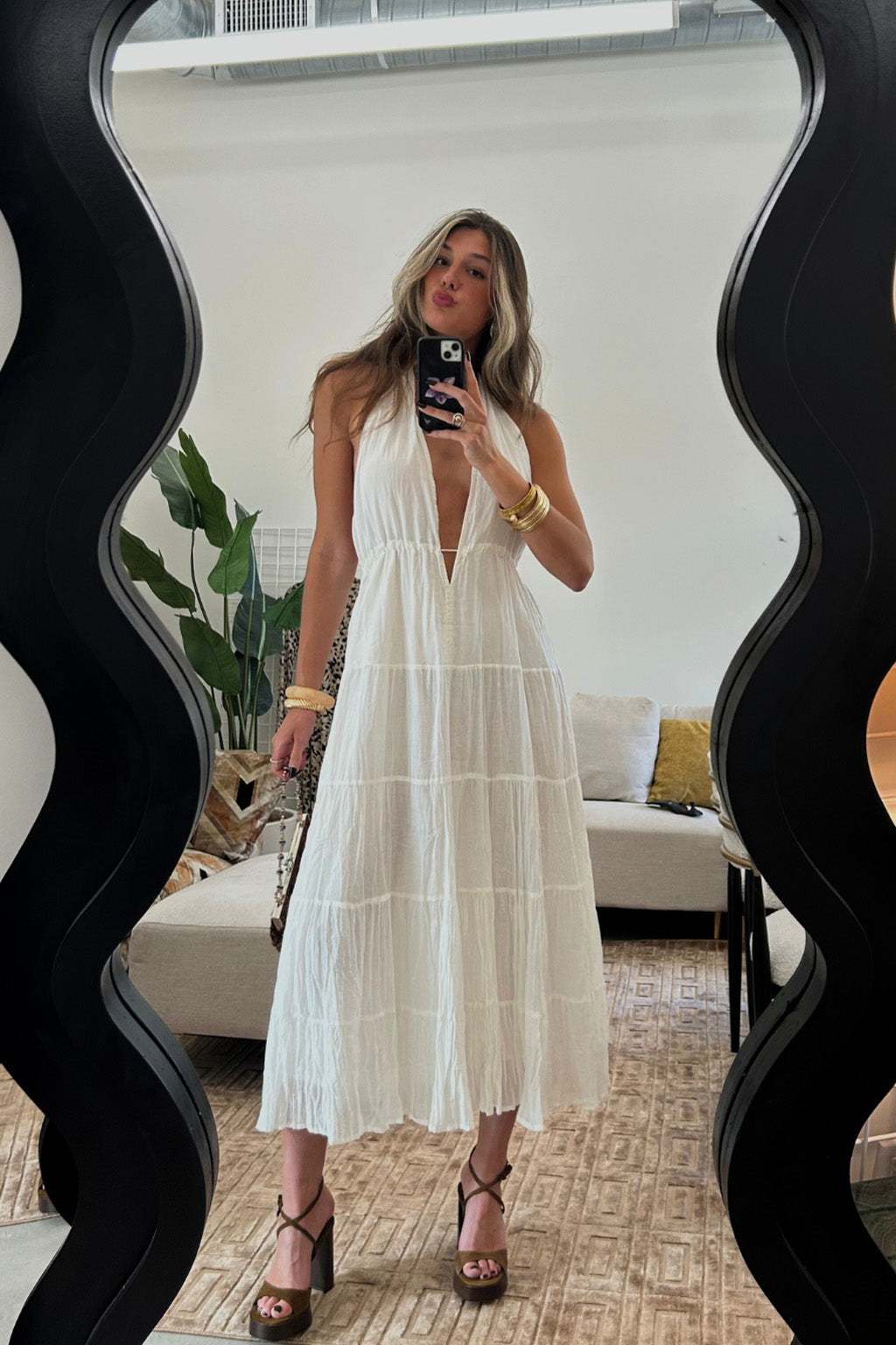 Esperanza White Halter Linen Maxi Dress