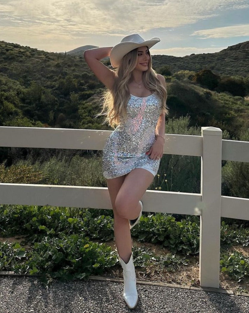 Women's Tan Sequin Mini Dress
