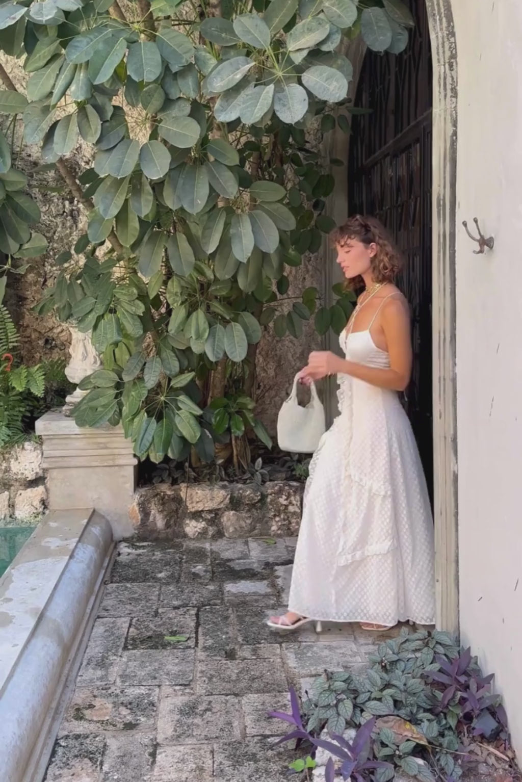 Saint Lawerence Cream Ruffle Maxi Dress