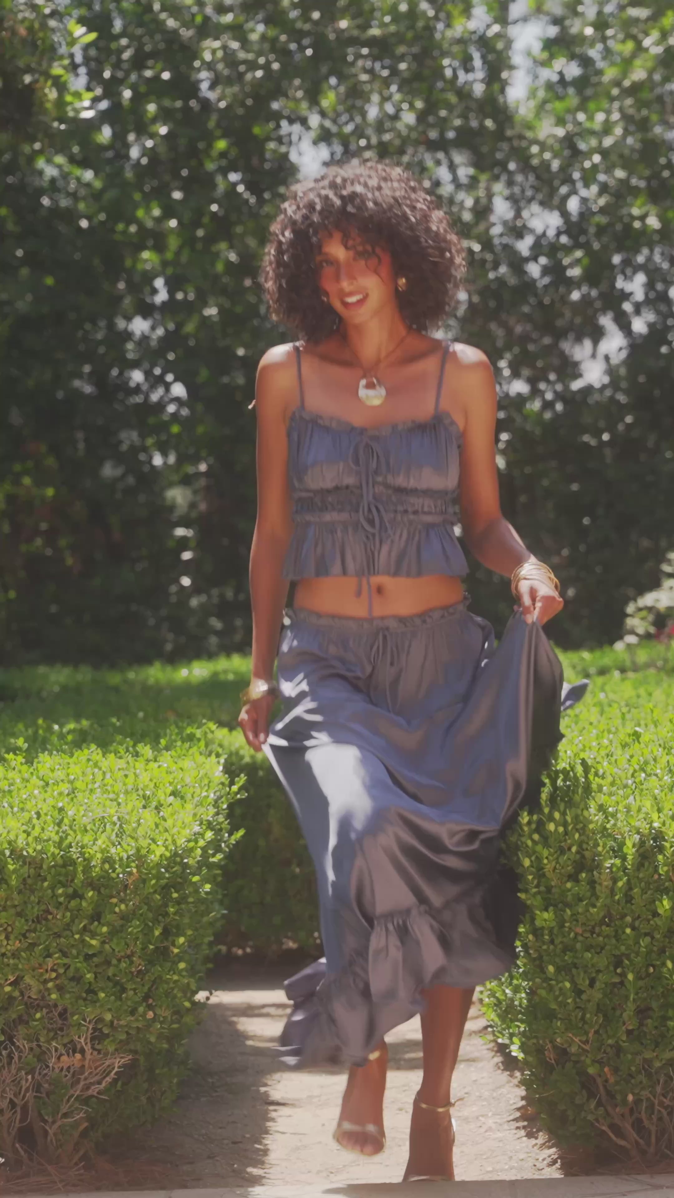Dahlia Slate Satin Maxi Skirt
