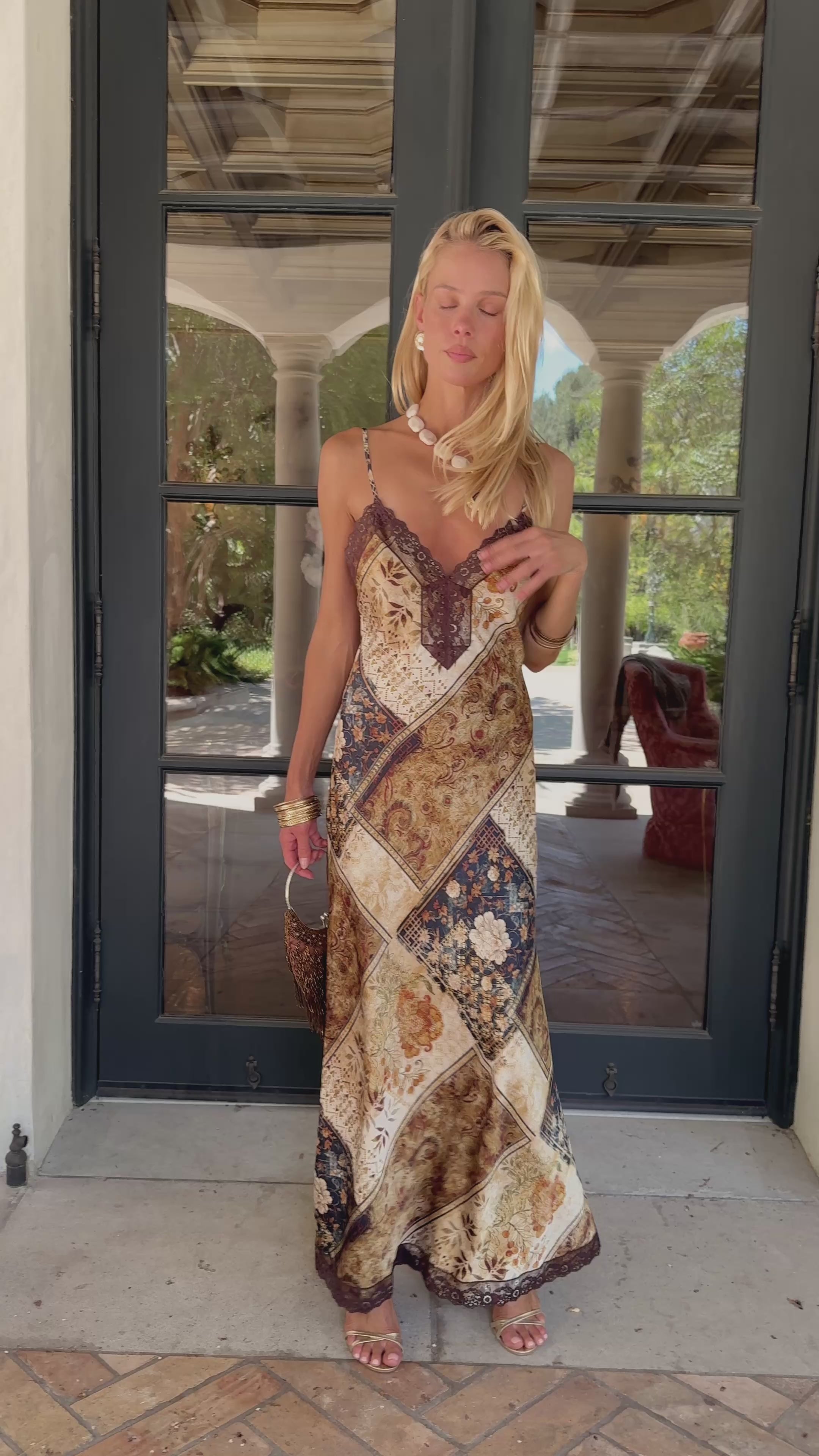 Marie Patchwork Satin Maxi Dress