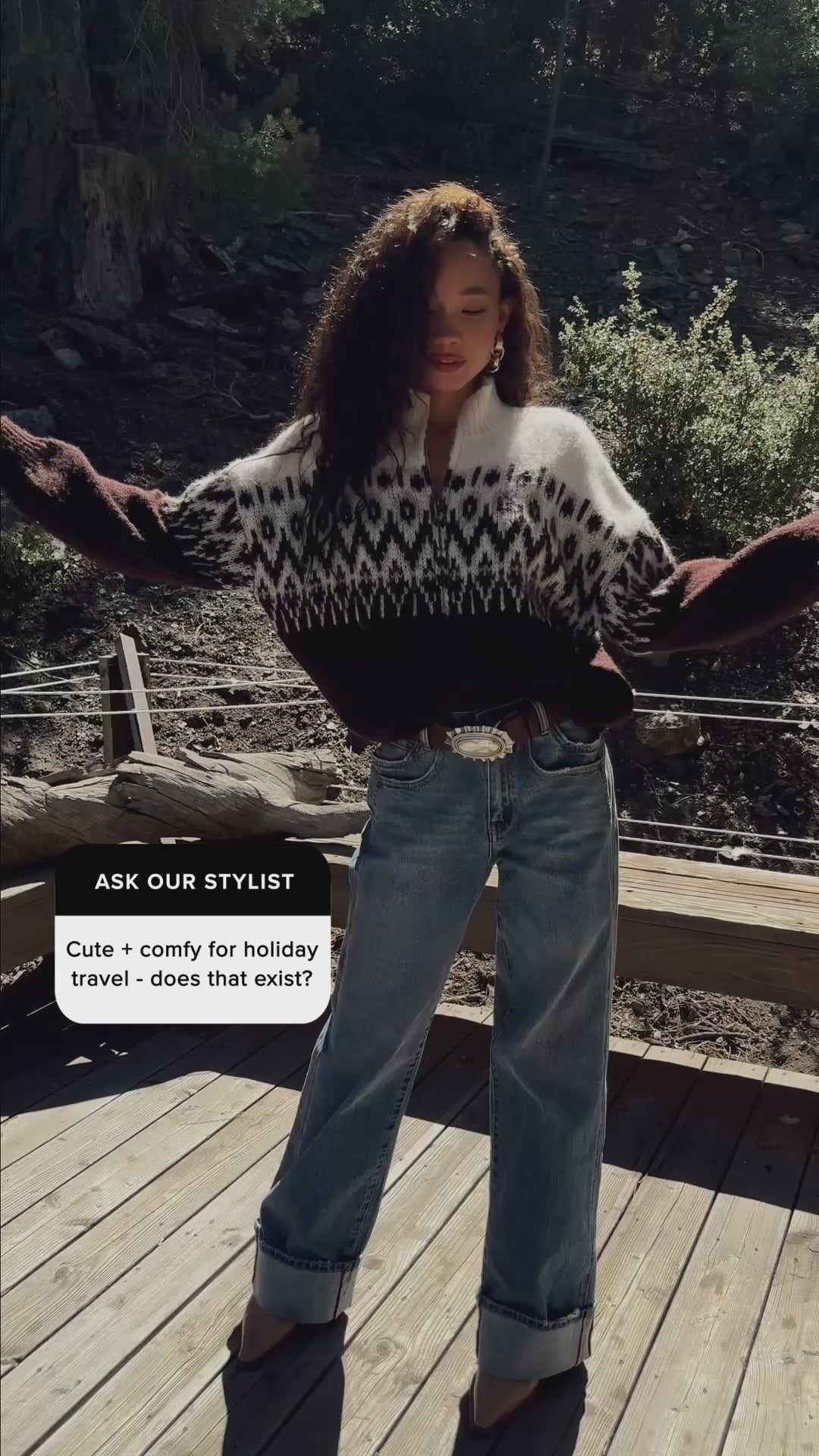 Toddy Espresso and Ivory Zip Up Sweater