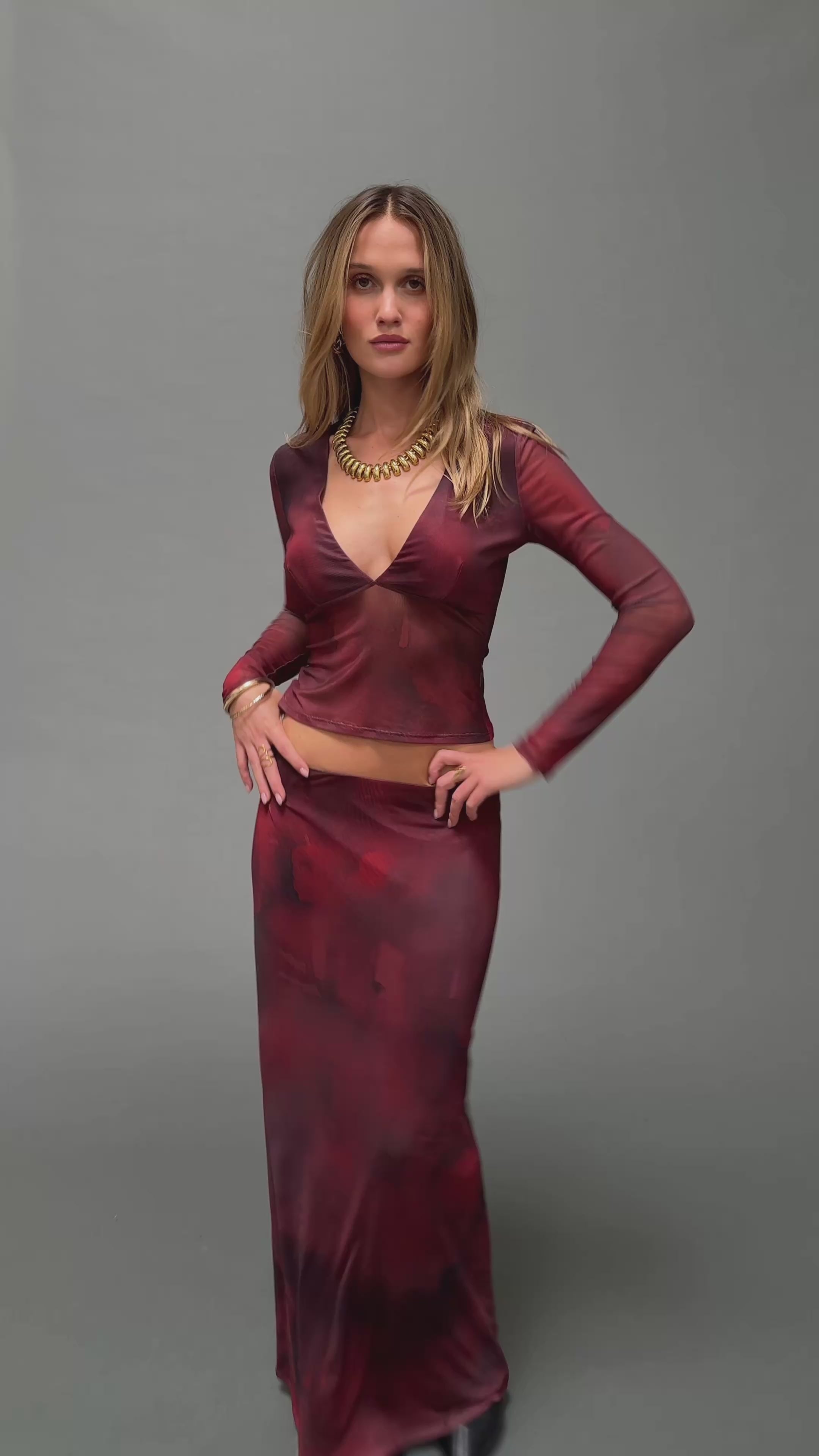 Janie Mulberry Blur Mesh Top