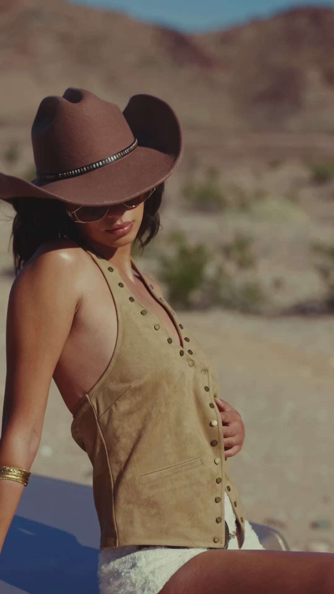 Thatcher Camel Suede Studded Top