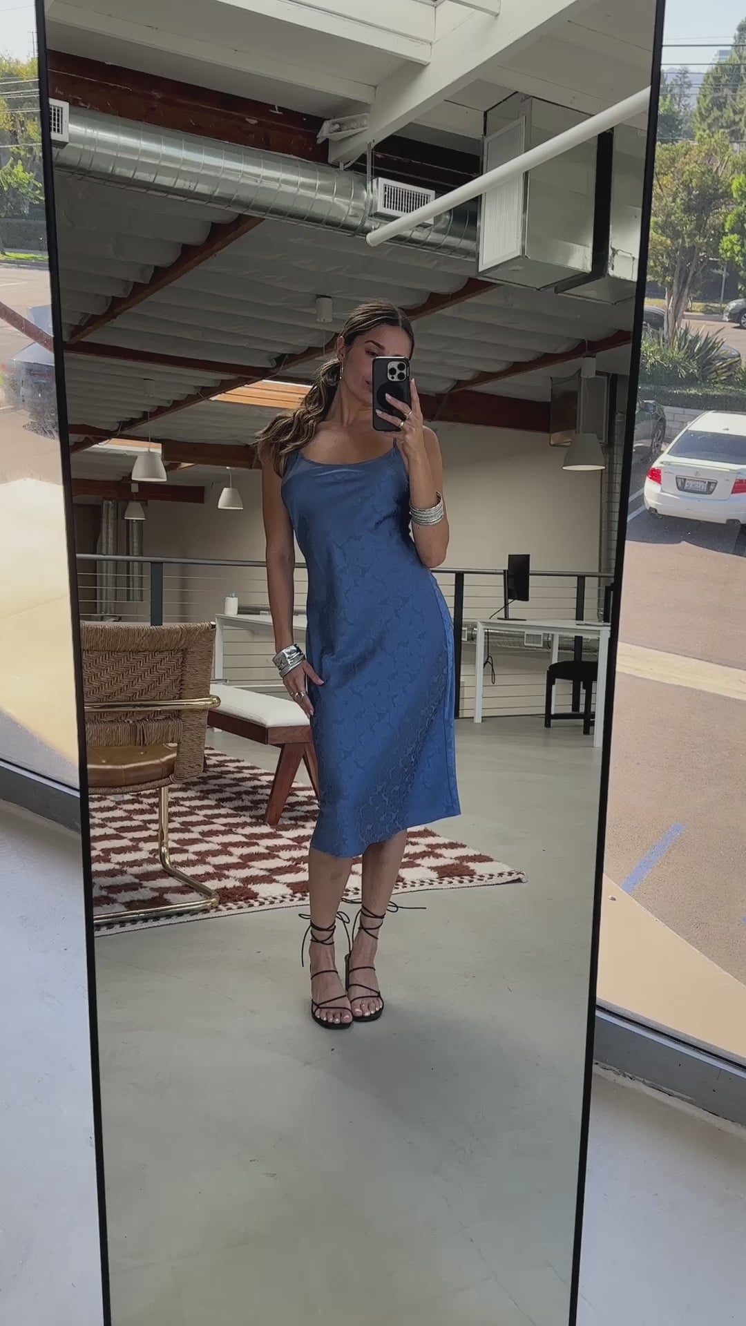 desirable dream navy blue satin jacquard halter neck midi dress Nyna Cowl Neck Maxi Dress Blue Jacquard main image 0