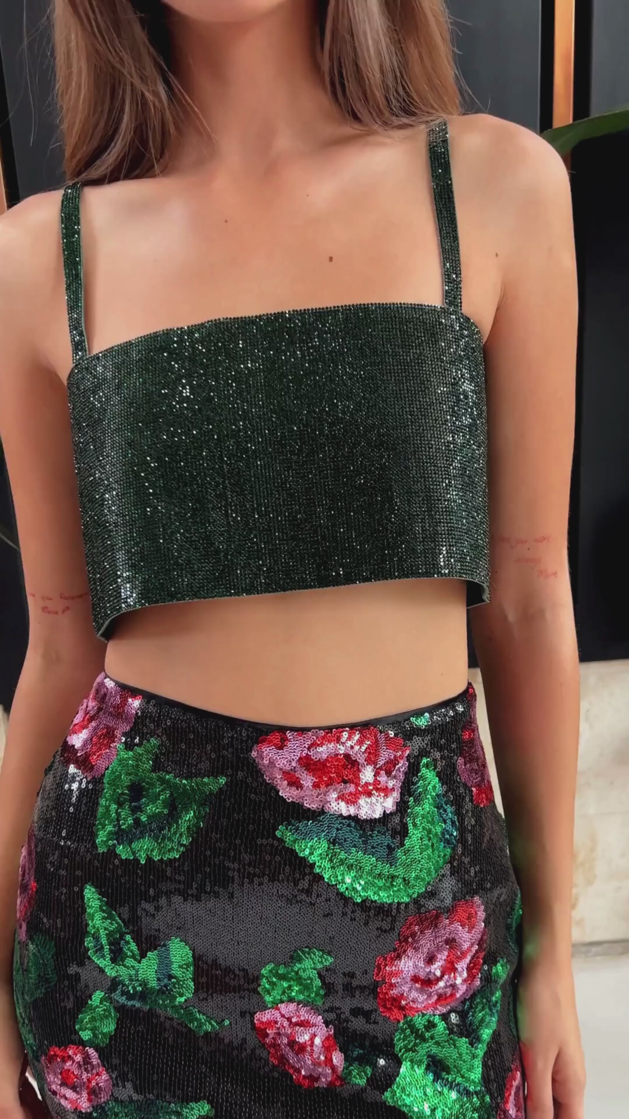 Shira Emerald Rhinestone Crop Top