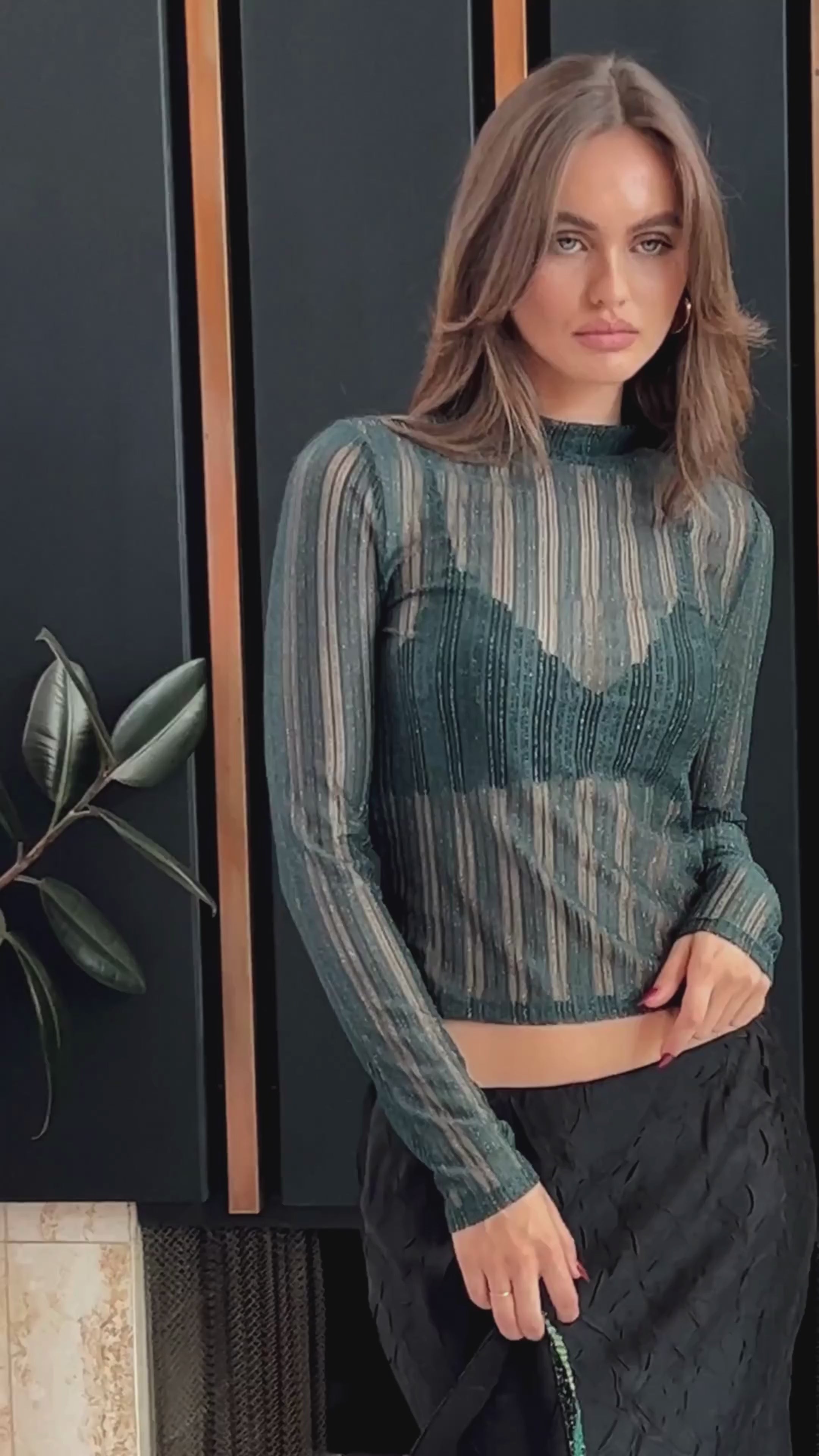 Claire Emerald Mesh Long Sleeve Top