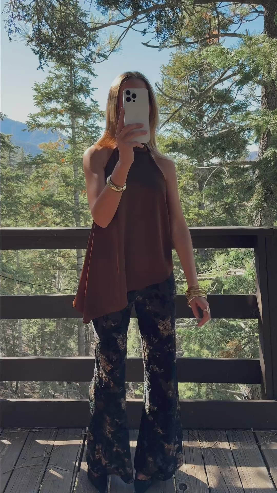 Blaise Black and Gold Mid Rise Flare Pants | 12th Tribe