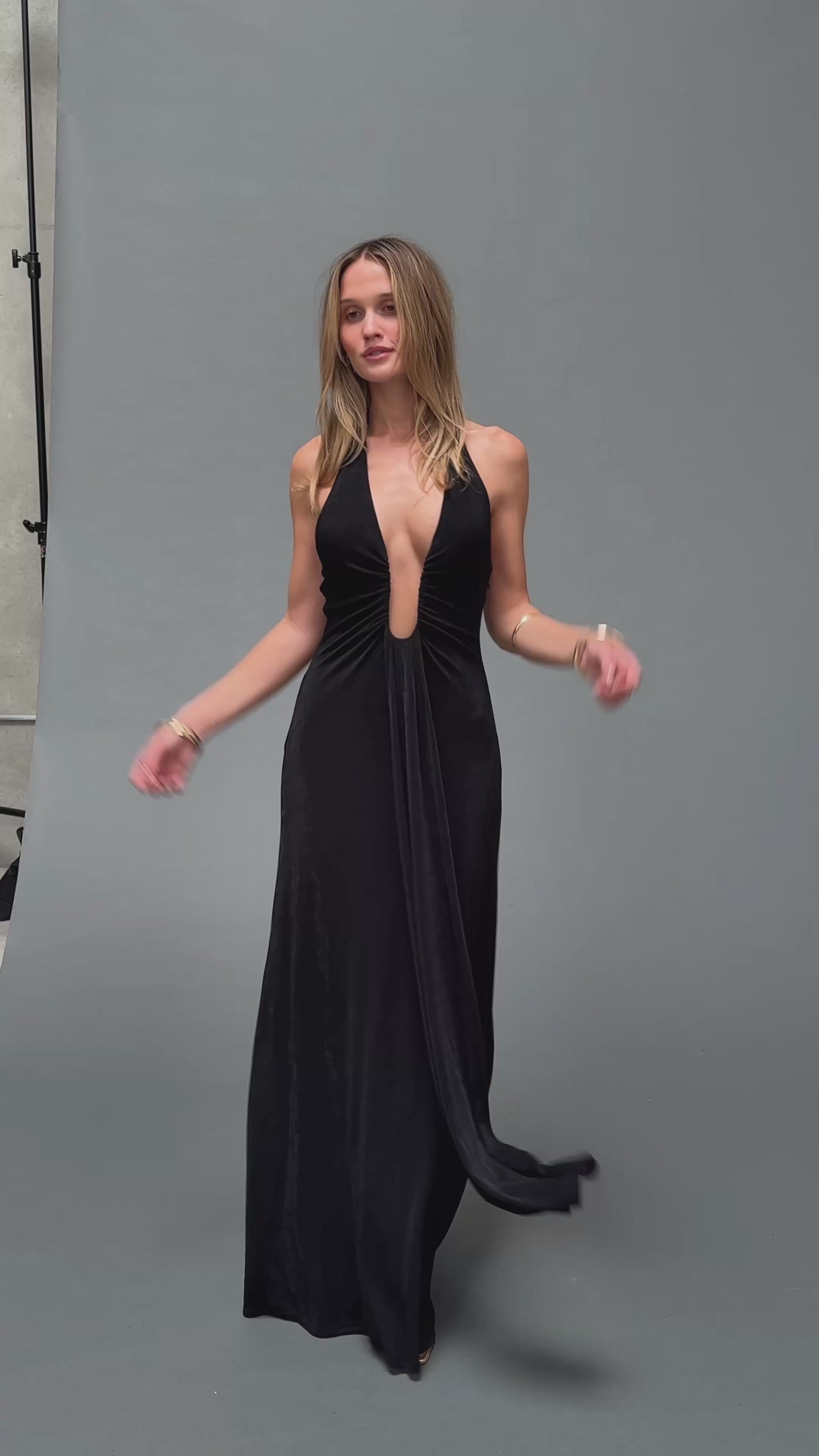 Alondra Black Plunge Maxi Dress