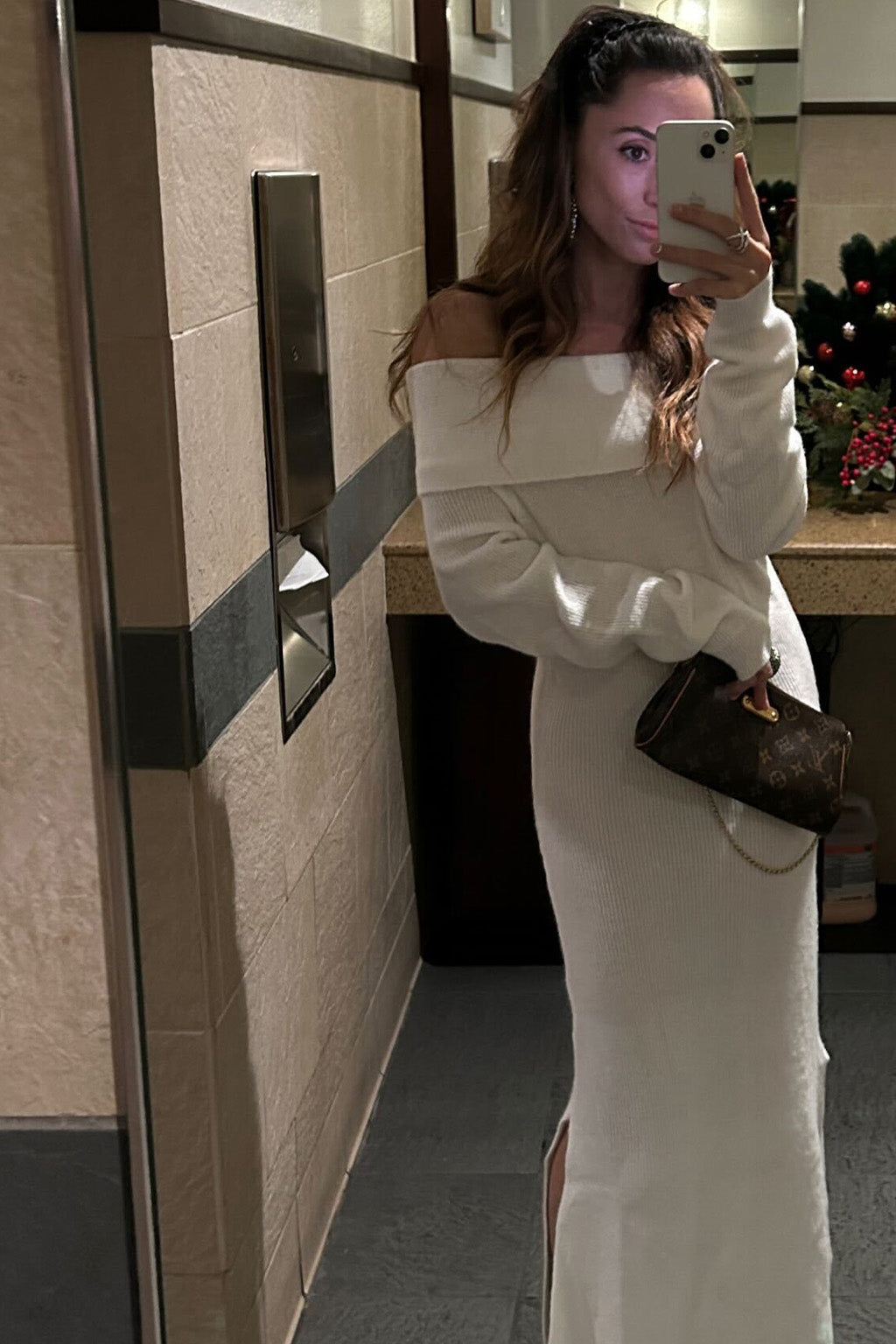 Simone White Off The Shoulder Sweater Maxi Dress