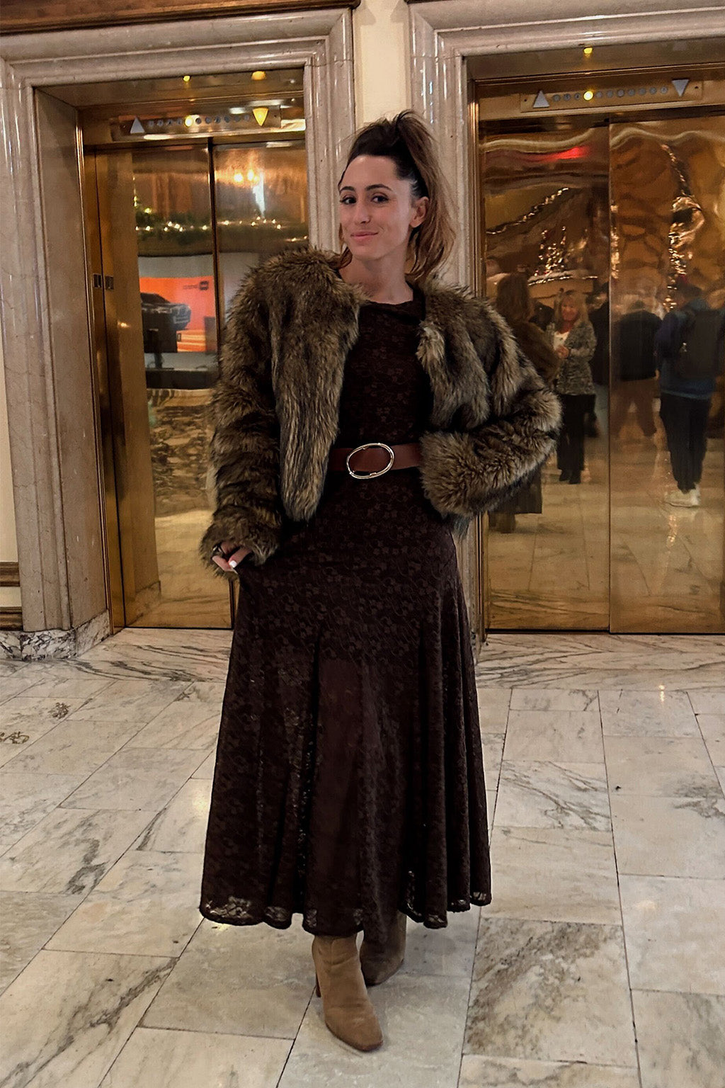 Tierra Brown Lace Long Sleeve Maxi Dress