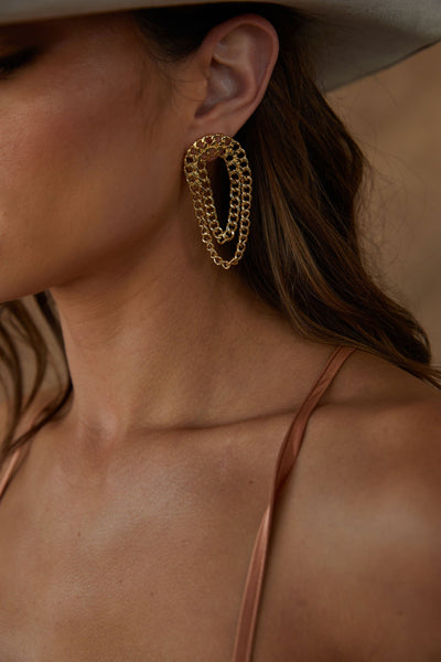 Sunrise Gold Chain Oval Earrings