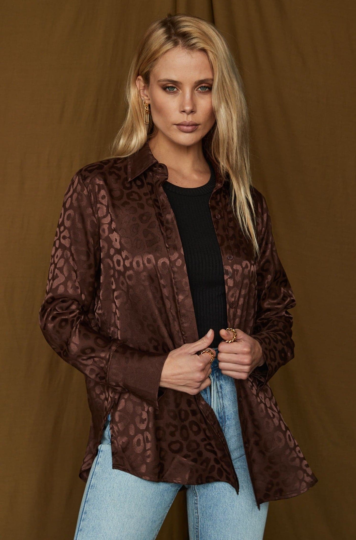 Gold Rush Chocolate Leopard Blouse