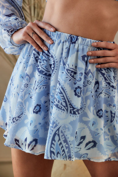 Aruma Blue Paisley Mini Skirt