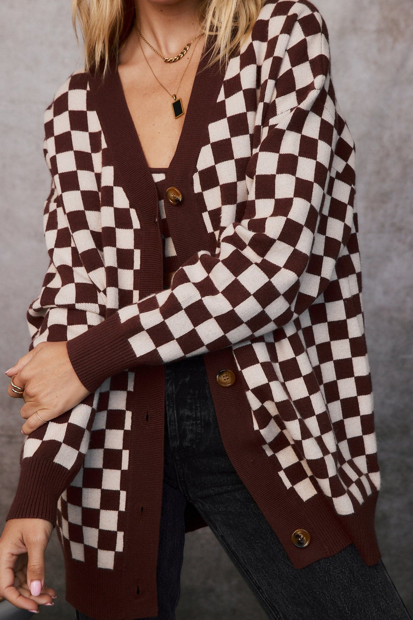 Beverly Brown Checkered Cardigan