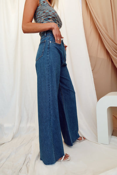 Lincoln Blue High Rise Wide Leg Jeans