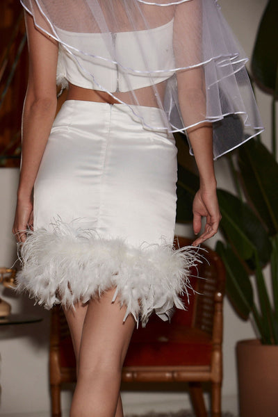 Chanel White Faux Feather Mini Skirt