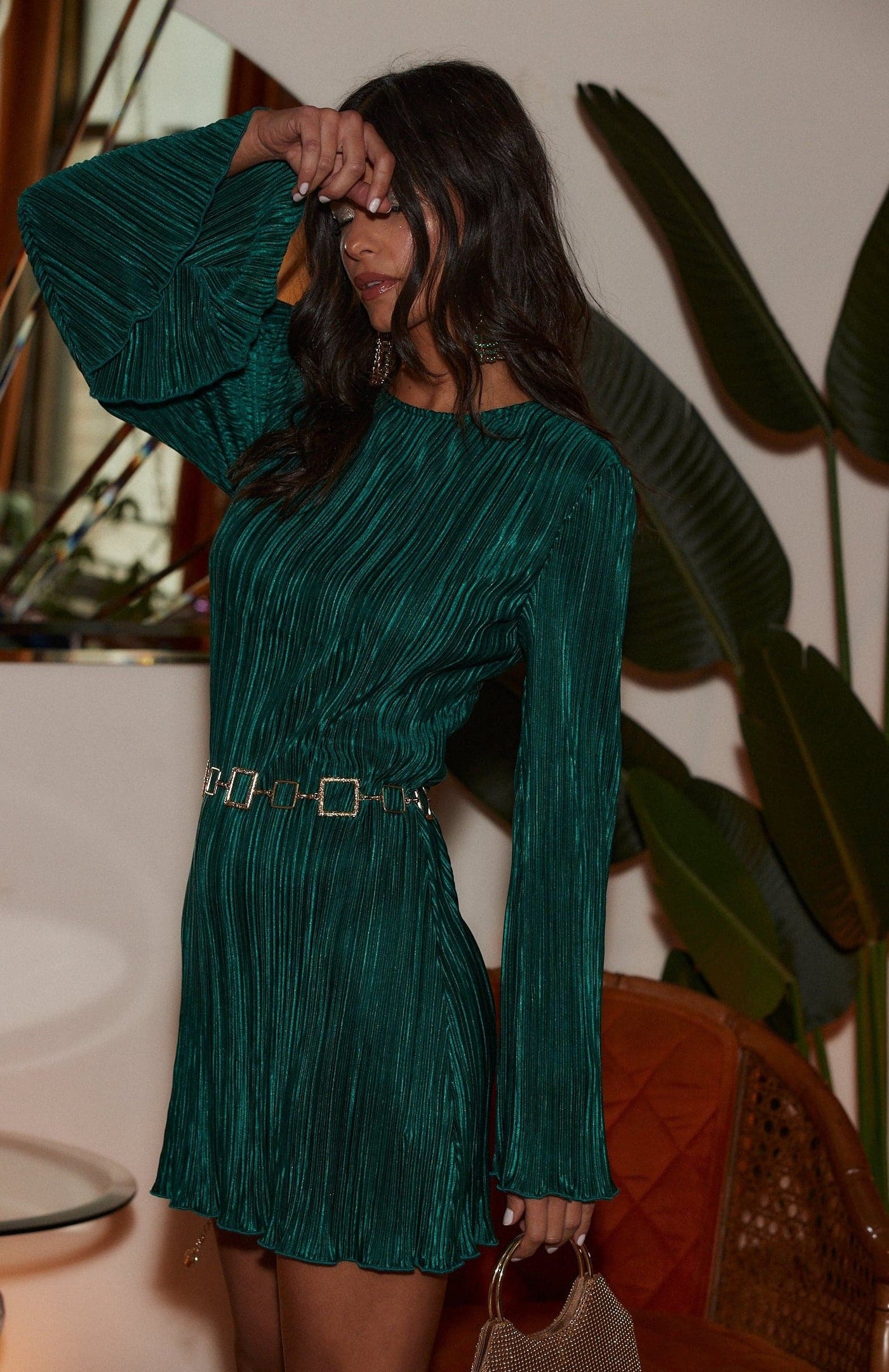Tate Emerald Plisse Mini Dress