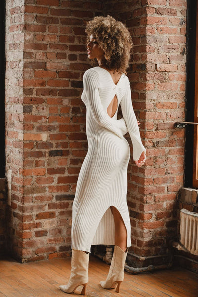Gwyneth White Sweater Midi Dress